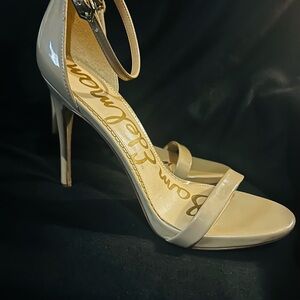 Sam Edelman Beige Patent Ankle-Strap Stiletto Sandals